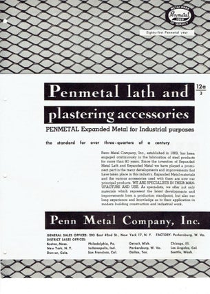 Item #16911 Penmetal lath and plastering accessories; Expanded Metal for Industrial purposes....