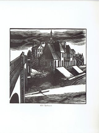 Item #17975 "Weld Boathouse" - Original wood engraving, hand printed on letter press, limited...