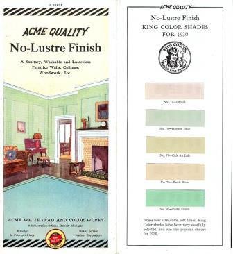 Item #18291 Acme Quality No-Lustre Finish - A Sanitary, Washable and Lustreless Paint for Walls, Ceilings, Woodwork, Etc. Paint, Acme White Lead And Color Works.