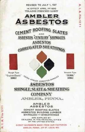 Item #19261 Ambler Asbestos Price List; Made by Asbestos Shingle, Slate And Sheathing Company; A....