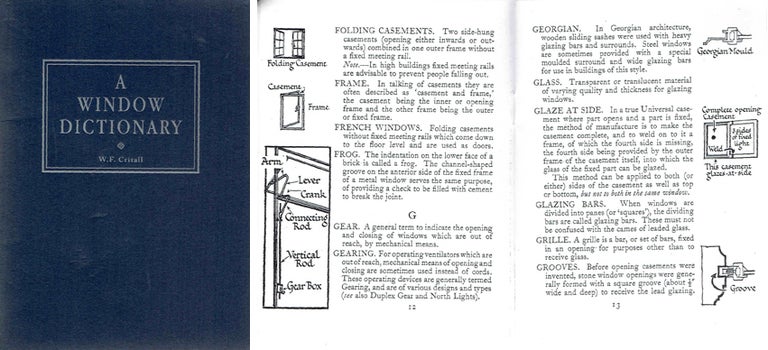 Item #20441 A Window Dictionary; Containing Illustrated Descriptions of Technical Terms used in connection with window openings. Windows, W. F. Crittall.