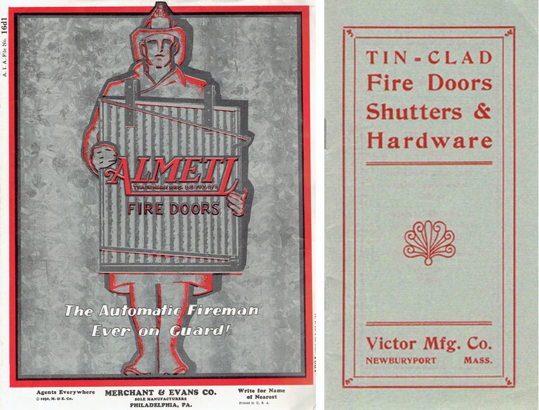 Item #21224 Two Advertising Pamphlets for Fire Doors. Doors, Merchant, Evans Co., Victor Manufacturing Co, Evans Co.