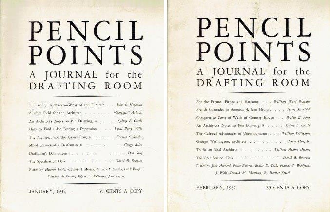 Item #21885 Pencil Points - six issues, January-June 1932. Architectural History, Russell F. Whitehead.