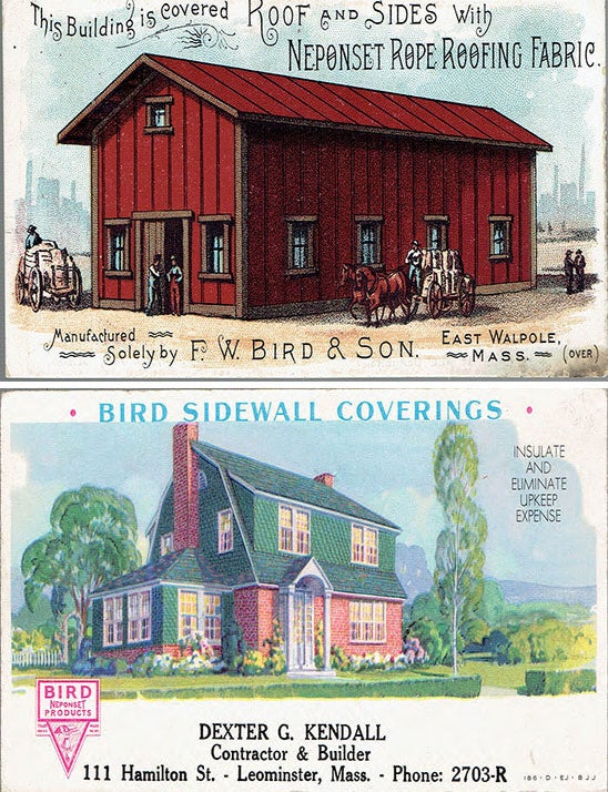 Item #23940 Two Trade Cards from a Massachusetts Business. Massachusetts, F. W. Bird, Son.
