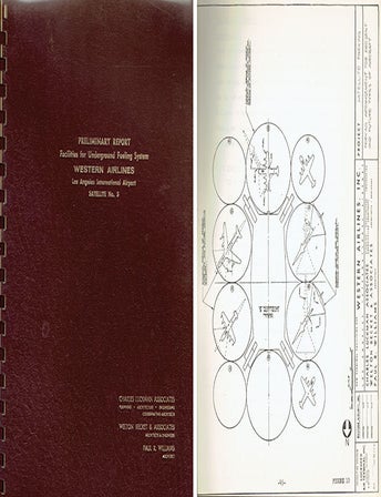 Item #23958 Preliminary Report Underground Fueling System for Western Air Lines Satellite No. 5 Los Angeles International Airport; Engineering Analysis, Outline Specifications, Outline Drawings, Budget Estimate. Architectural History, Paul R. Williams, Architect.